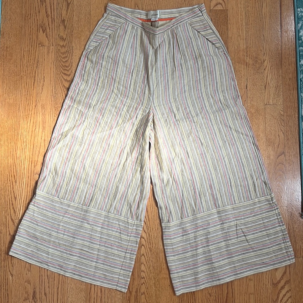 Anthropology High waist wide leg linen ankle pant